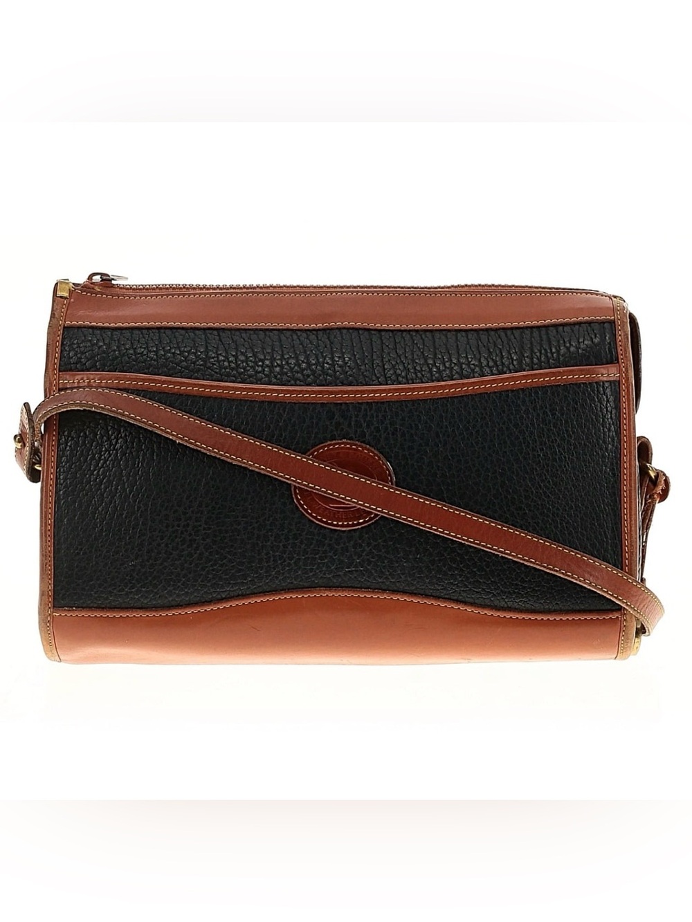 Dooney & Bourke Classic Two-Tone Dark Blue and Brown Leather Crossbody Bag
